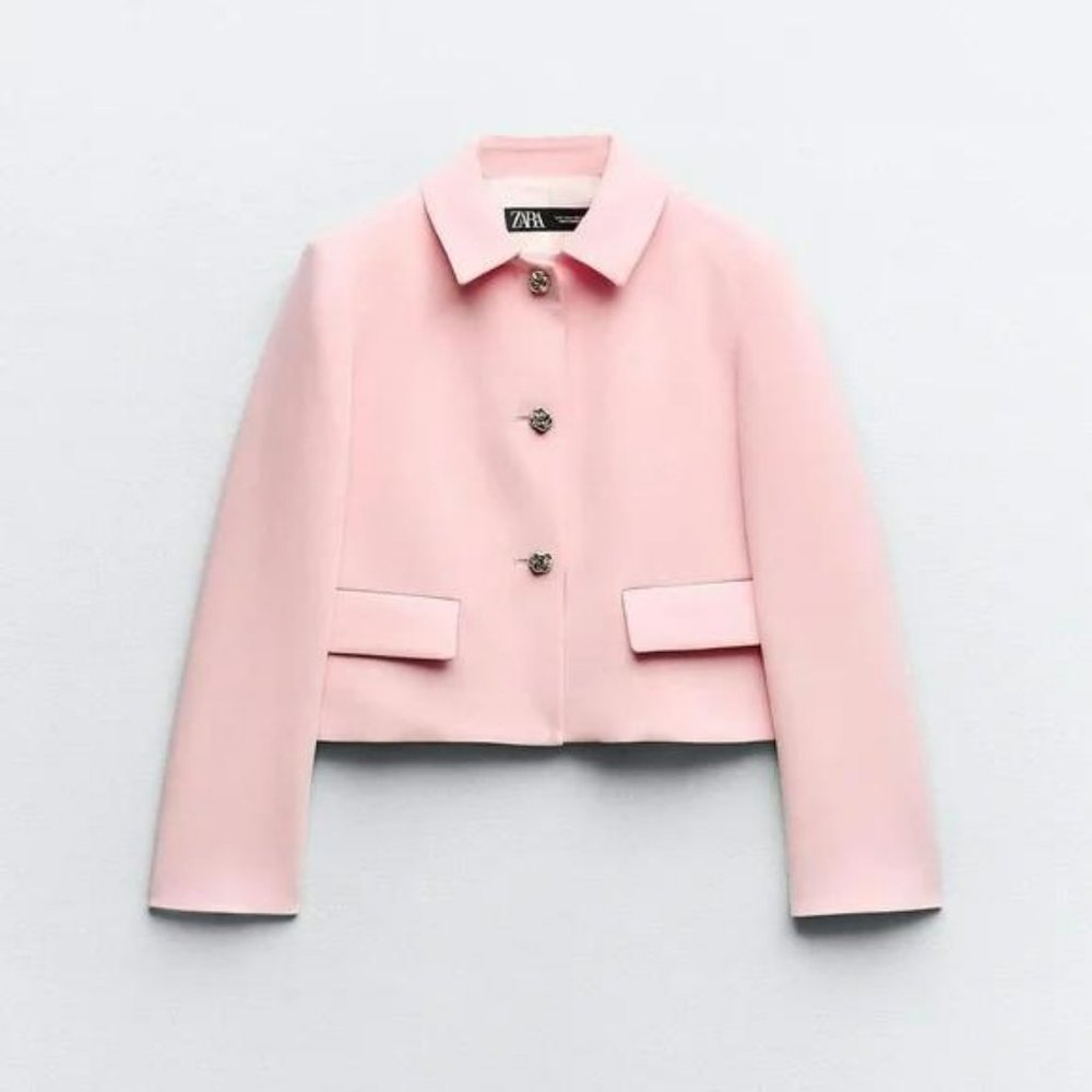 ZARA CROPPED BLAZER WITH TEXTURED BUTTONS